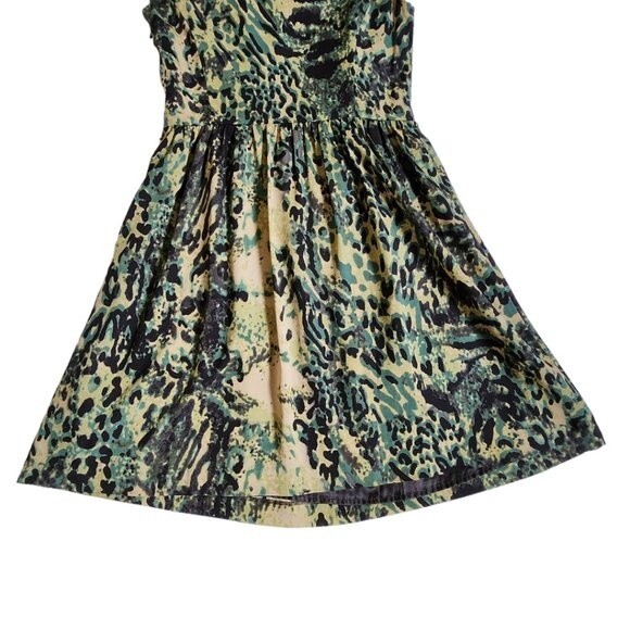 Kensie Green Black Animal Print Cap Sleeve Fit & Flare Mini Dress Sz S - Picture 6 of 12